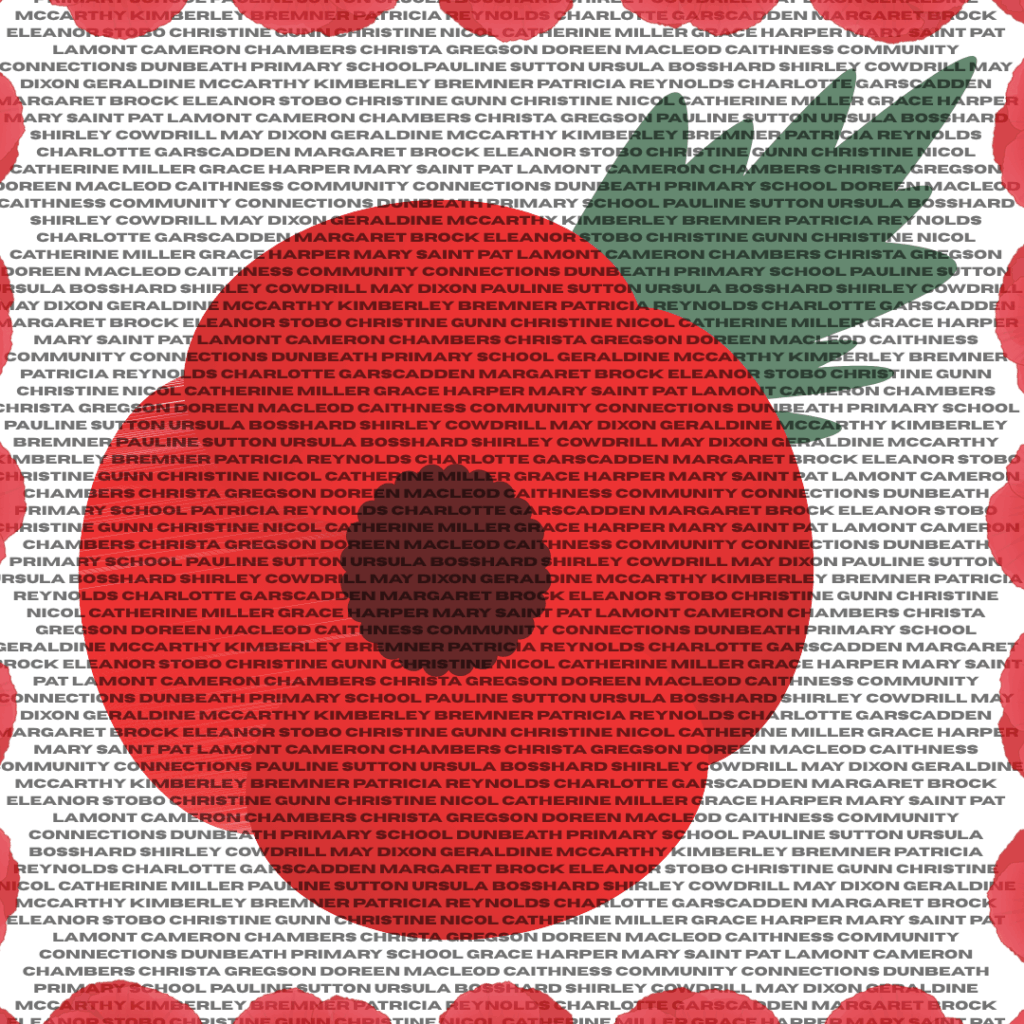 This image contains the names of all who made poppies and our two biggest outside helpers